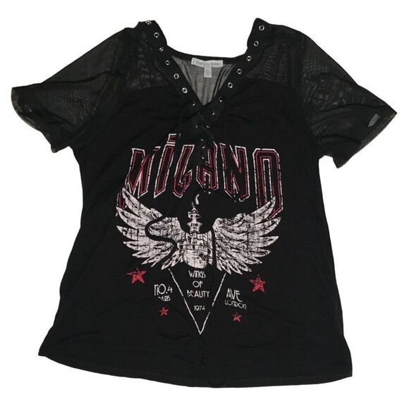 Vintage Y2K Black Grunge Goth Graphic Lace-Up Short Sleeve Graphic Tee / XS - Picture 5 of 7